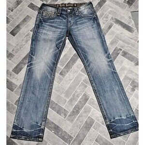 New Men's Rock Revival Denim Jeans Albus Alternative Straight Wash Size 32X33